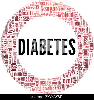 Diabetes Word Cloud Konzeptdesign isoliert auf weißem Hintergrund. Stock Vektor