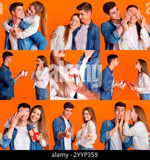 Junge Paare teilen Momente der Liebe und Freude am Valentinstag Stockfoto