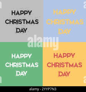 4 Bundle Happy Christmas Day Text Typografie in rot, weiß, gelb, schwarze Farbe Schriftart Weihnachten Letzterer Vektor Weihnachtsvektor Frohe Weihnachten Design, Stock Vektor