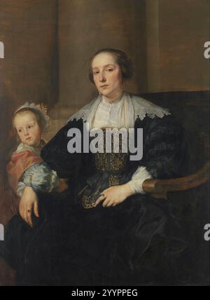 Anthony van Dyck – Porträt von Anna van Thielen, Ehefrau des Malers Theodoor Rombouts mit ihrer Tochter. Stockfoto