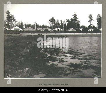 Wohnungen und Totempfähle in einem verlassenen Tlingit-Indianerdorf in Cape Fox, Alaska, Juli 1899 (HARRIMAN 241). Stockfoto