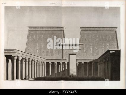 Edfou (Idfû) (Apollinopolis Magna). Vue Perspektive Du Pylône et de la Cour du Grand Temple Stockfoto