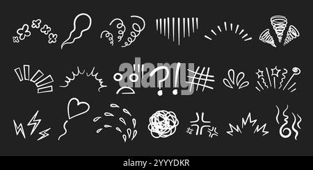Manga oder Anime Comic Emoticon Element Grafik Effekte Hand gezeichnet Doodle Vektor Illustration Set Stock Vektor