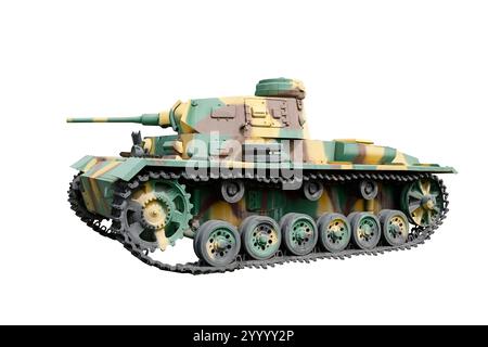 Deutscher Mitteltank PZ KPFW III AUSF J1, Baujahr 1936-1943. Isoliert auf weißem Hintergrund Stockfoto
