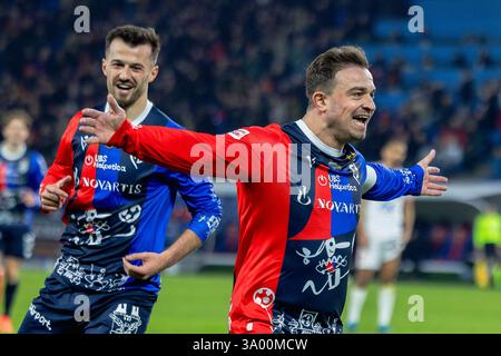 Basel, Schweiz. März 2025. Basel, Schweiz, 01. März 2025: Torschütze Xherdan Shaqiri (10 Basel) beim Super League Fußball Spiel zwischen dem FC Basel 1893 und dem FC Sion im St. Jakob-Park in Basel. Philipp Kresnik (Philipp Kresnik/SPP) Credit: SPP Sport Press Photo. /Alamy Live News Stockfoto