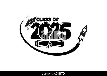 Schriftart 2025 für Grußkarten, Einladungskarten. Text für Abschlussdesign, Glückwunschveranstaltung, T-Shirt, Party, Highschool oder College. Stock Vektor