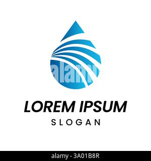 Modernes Logo mit stilvollem blauem Wassertropfen und dynamischen, geschwungenen Linien für wasserbezogene Unternehmen, Technologieunternehmen und Umweltmarken Stock Vektor