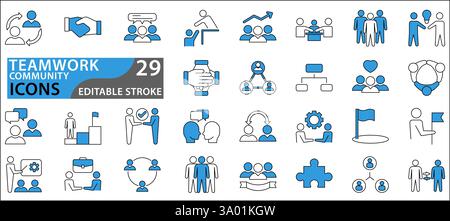 Sammlung von Teamwork und Community Icons. Set Icons Pack. Sammlung von UI-Symbolen. Set von Web-Symbolen Stock Vektor