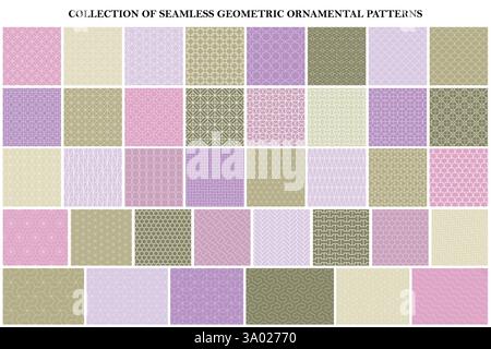 Großes Bündel von nahtlosen Farbmustern mit geometrischen Mustern – ornamentales symmetrisches Design. Sammlung empfindlicher dekorativer Vektorhintergründe Stock Vektor