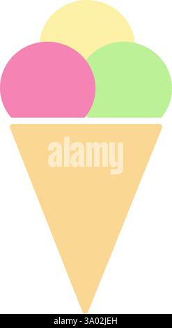 Eislöffel mit Vanille, Obst, Beeren und Pistazien in einem Waffelkegel-Piktogramm zum World Ice Cream Day. Isolierte Vektor-Illustration Logo-Aufkleber Icon-Karten, Druckmaterialien oder Web-Promo-Broschüren, Preis Stock Vektor