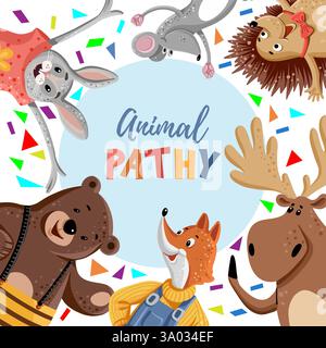 Quadratisches Banner, Kinder Party Tiere. Vektorabbildung Stock Vektor