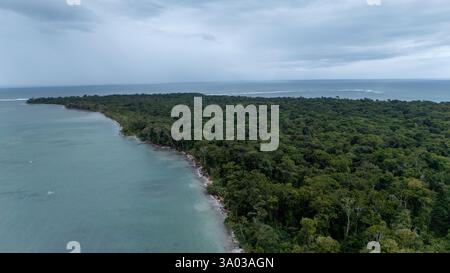 Drohnenansicht des Cahuita-Nationalparks in der Karibik von Costa Rica Stockfoto