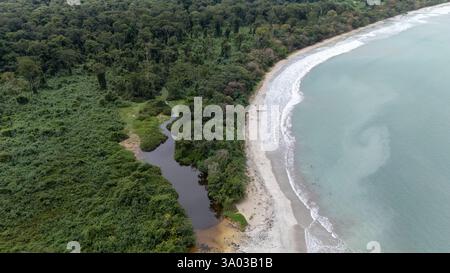 Drohnenansicht des Cahuita-Nationalparks in der Karibik von Costa Rica Stockfoto