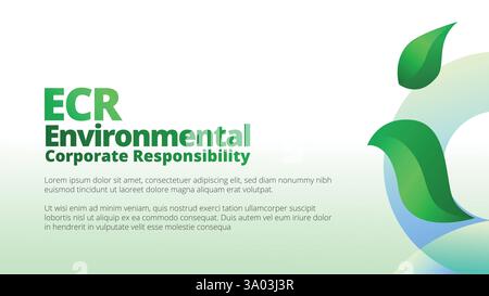 Umweltverantwortung. Präsentationsvorlagen Layout des Geschäftsberichts des Unternehmens. Abstrakte grüne Blätter mit Linienverlauf sauber Stock Vektor