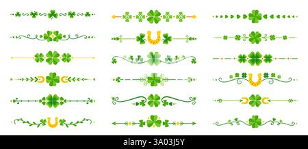 St. Patrick Tagkleebänder und Trennwände mit grünen Schamrock, Vektordekorationen. Irisches Ornament mit Klee, goldenem Hufeisen und Pfeilen für Flou Stock Vektor
