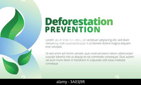 Entwaldungsvorsorge-Konzept. Präsentationsvorlagen Layout des Geschäftsberichts des Unternehmens. Abstrakte grüne Blätter mit Linienverlauf, Clean Look V Stock Vektor