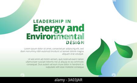 Führend im Energie- und Umweltdesign-Konzept. Präsentationsvorlagen Layout des Geschäftsberichts des Unternehmens. Abstrakte grüne Blätter mit Linie Stock Vektor