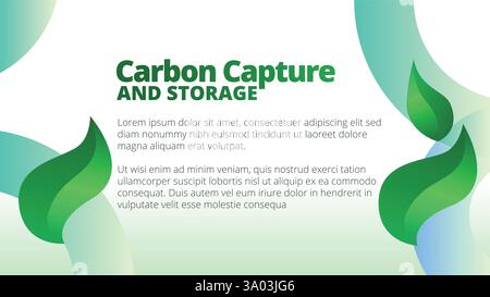 CO2-Abscheidung und -Lagerung. Präsentationsvorlagen Layout des Geschäftsberichts des Unternehmens. Abstrakte grüne Blätter mit klarem Linienverlauf Stock Vektor