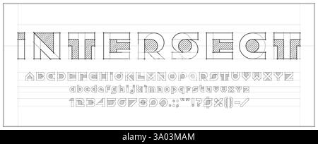 Architekt Schriftart, Blaudruck-Skizzenalphabet, Ingenieur-Entwurf Schriftart, Bauprojekttyp Buchstaben und Zahlen Vektortypografie. Technische Zeichnung Stock Vektor