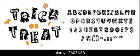 Happy Halloween Mystery Schriftart, Vintage gruselige Schriftart, gruselige Schriftart, Horror englisches Alphabet. Gruselige Halloween-Trick-or-Treat-abc-Buchstaben, spezielles Symbol Stock Vektor