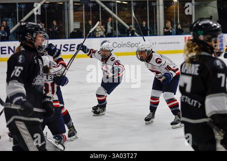 Melbourne, Australien. März 2025. Ashlie Aparicio (Nr. 13) von Melbourne Ice reagierte 2025 beim Australian Women's Ice Hockey League Grand Final gegen Brisbane Lightning im O’Brien Icehouse. Finale: Melbourne Ice 4: 1 Brisbane Lightning. Quelle: SOPA Images Limited/Alamy Live News Stockfoto