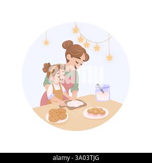 Süße Muttertagsillustration Backen mit Mutter und Tochter Stock Vektor