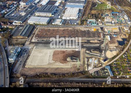 Luftbild, Gewerbepark Berliner Brücke, Baustelle im Gewerbegebiet, Schalke-Nord, Gelsenkirchen, Ruhrgebiet, Nordrhein-Westfalen, Deutschland ACHTUNGxMINDESTHONORARx60xEURO *** Luftansicht, Industriepark Berliner Brücke, Baustelle im Industriepark Schalke Nord, Gelsenkirchen, Ruhrgebiet, Nordrhein-Westfalen, Deutschland ATTENTIONxMINDESTHONORARx60xEURO Stockfoto