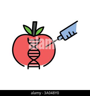 Symbol für die Farblinie des GVO-Apfels. Vektorisoliertes Element. Bearbeitbare Kontur. Stock Vektor