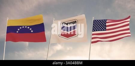 Beziehungen zwischen den Ländern Venezuelas und der Vereinigten Staaten von Amerika und der Firma Chevron, die aufgrund des Widerrufs der Öllizenz durch den Konkurs vertreten wurde Stockfoto
