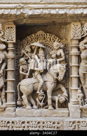 Kalki-Dashavtar, Rani Ki vav, Steppbrunnen, Steinschnitzerei, Patan, Gujarat, Indien, Asien Stockfoto