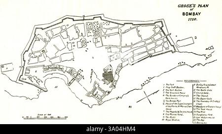 Bombay Map, Groses Plan von Bombay 1750, Mumbai, Maharashtra, Indien, Asien Stockfoto