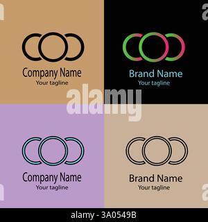 Professionelles, einzigartiges, aktuelles Logo-Design mit verschiedenen Designs derselben Form für Unternehmen. Farbe bearbeitbar. Stock Vektor
