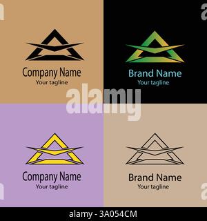 Professionelles, einzigartiges, aktuelles Logo-Design mit verschiedenen Designs derselben Form für Unternehmen. Farbe bearbeitbar. Stock Vektor