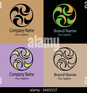 Professionelles, einzigartiges, aktuelles Logo-Design mit verschiedenen Designs derselben Form für Unternehmen. Farbe bearbeitbar. Stock Vektor