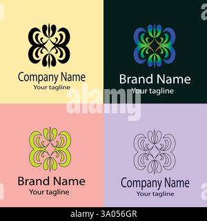 Professionelles, einzigartiges, aktuelles Logo-Design mit verschiedenen Designs derselben Form für Unternehmen. Farbe bearbeitbar. Stock Vektor