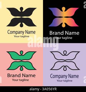 Professionelles, einzigartiges, aktuelles Logo-Design mit verschiedenen Designs derselben Form für Unternehmen. Farbe bearbeitbar. Stock Vektor