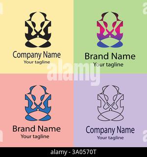 Professionelles, einzigartiges, aktuelles Logo-Design mit verschiedenen Designs derselben Form für Unternehmen. Farbe bearbeitbar. Stock Vektor