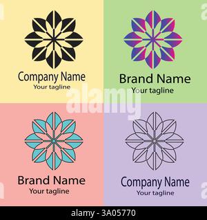 Professionelles, einzigartiges, aktuelles Logo-Design mit verschiedenen Designs derselben Form für Unternehmen. Farbe bearbeitbar. Stock Vektor
