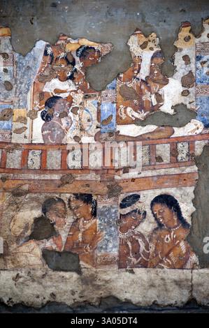 Wandmalereien an der Wand der ajanta-Höhlen, Aurangabad, Maharashtra, Indien, Asien Stockfoto