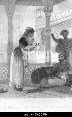 Mahomedan Lady präsentiert ihrem Herrn eine Rose, Indien, Asien Stockfoto