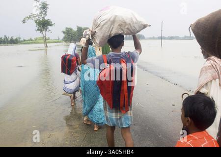 Die Flutflut des KOSI im Jahr 2008, die die meisten Menschen unter der Armutsgrenze im Bezirk Purniya, Bihar, Indien, Asien, litten Stockfoto