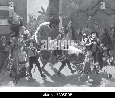 Allgemeine Ansichten der Yule Log in India Bring in Ice, Indien, Asien Stockfoto