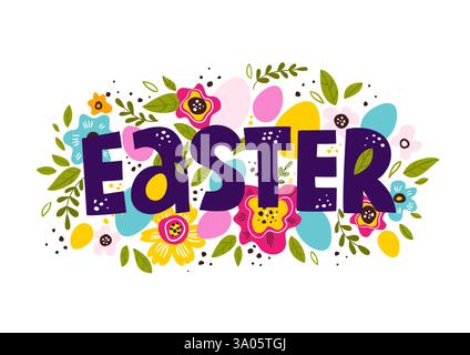 Frohe Ostern farbenfroher Schriftzug. Vektorabbildungen Stock Vektor