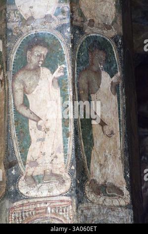 Buddhas-Gemälde auf der Säule der ajanta-Höhlen, Aurangabad, Maharashtra, Indien, Asien Stockfoto