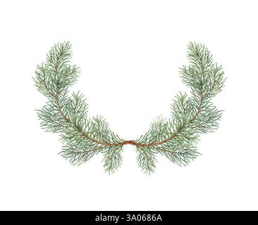 Tannenzweige, mit grünen Nadeln Weihnachten und Neujahrskranz Aquarellillustration. Runder Rahmen, Grenze mit Winterpflanzen isoliert von Hintergründen Stockfoto