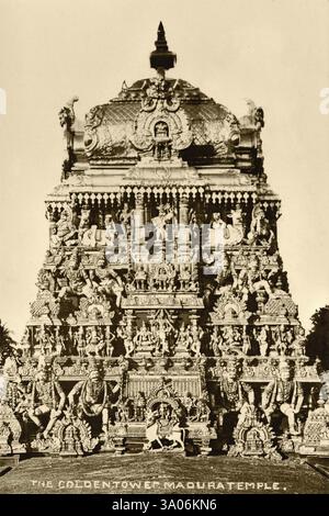 Alte Postkarte goldener Turm madura Tempel, Tamil Nadu, Indien, Asien Stockfoto