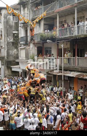 Govinda brach dahi Handi, menschliche Pyramide, Janmashtami janmashtmi gokul ashtami govinda Festival, Dadar, Bombay Mumbai Stockfoto