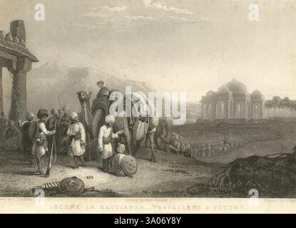 Szene in Kattiawar, Travellers & Escort, Indien, Asien Stockfoto