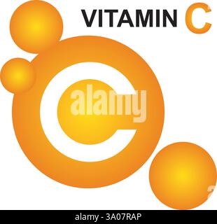 Vitamin-C-Symbol. Pillenkapselvektorillustration auf weißem isoliertem Hintergrund. Das Konzept des Arzneimittelgeschäfts. Stock Vektor