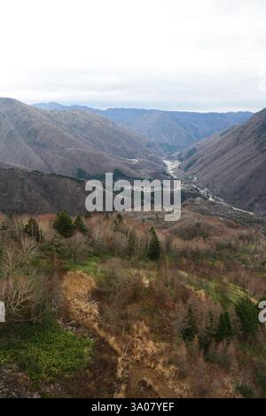 Blick von der Shinatoka Seilbahn in den Japanischen Alpen, Präfektur Gifu, Japan. Stockfoto